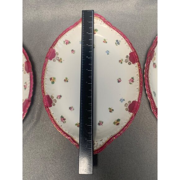 Vintage Victoria Austria Floral Ceramic Serving Platters Set of 3 Pink & White - Picture 7 of 16